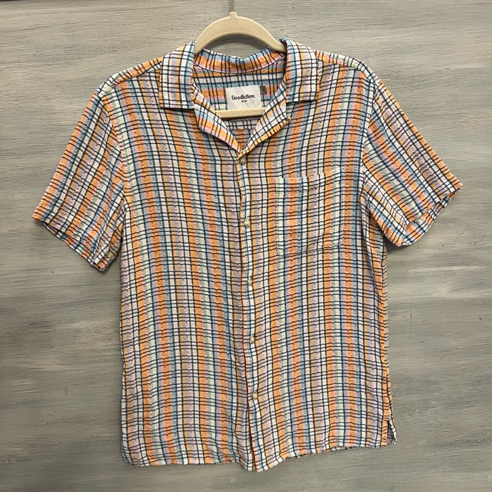 Goodfellow Pastel Check Short Sleeve Button Down Shirt Small Like New‎